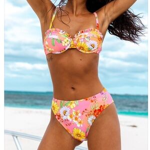 CUPSHE Rum Punch Floral Bikini Set Underwire Swimsuit Size XL Pink Beach